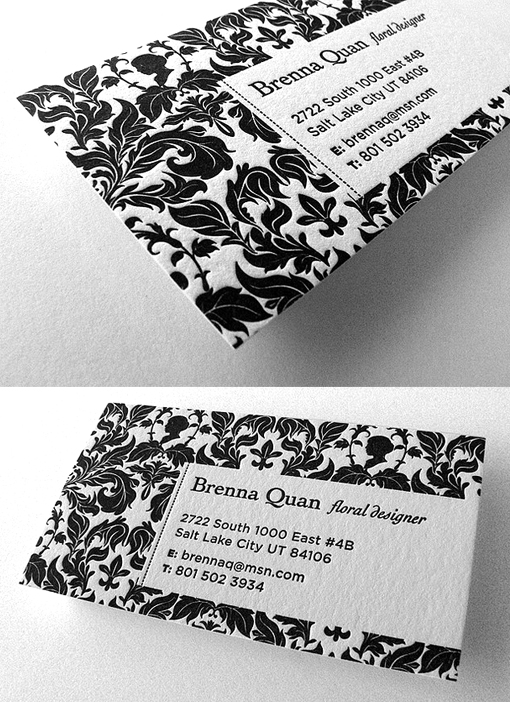 Beautiful Floral Patterned Letterpress Business Card For A Florist