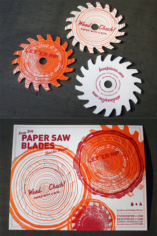 Cool Die-Cut Letterpress Sawblade Business Card