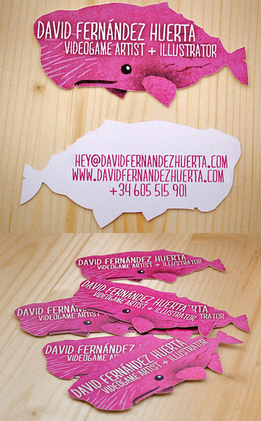 Quirky Die Cut Pink Whale Business Card For An Illustrator