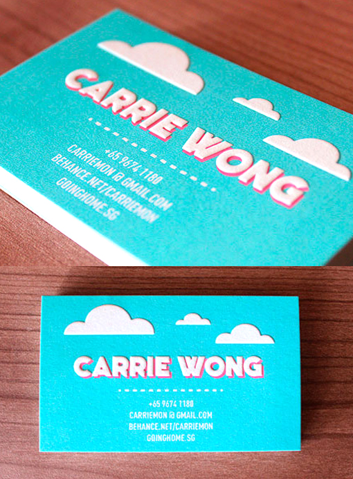 Whimsical Embossed Business Card For A Graphic Designer