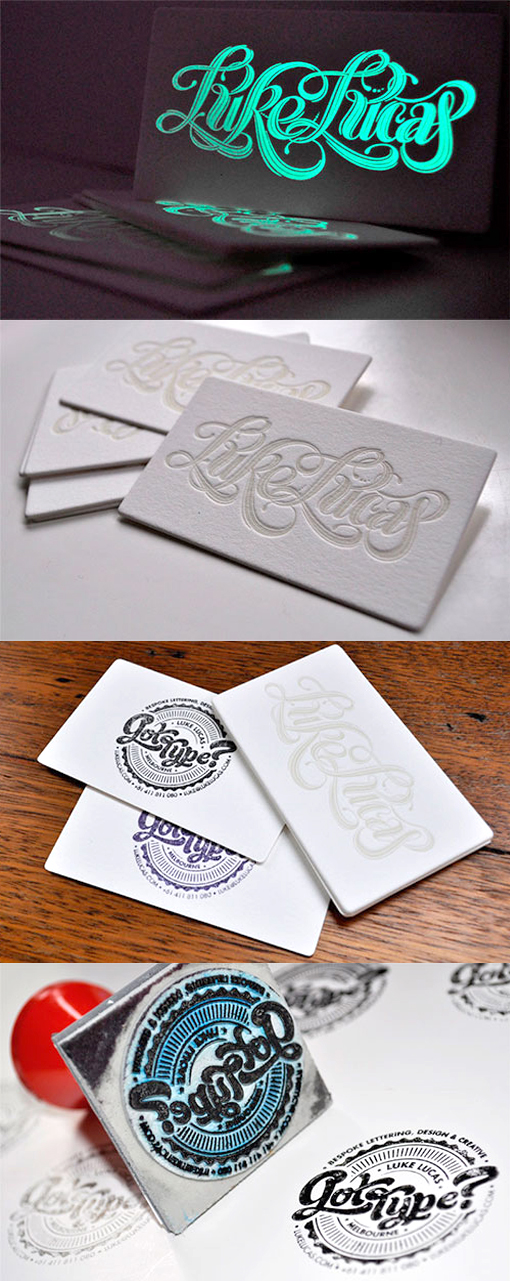 Awesome Typography Glow In The Dark And DIY Stamp Business Cards