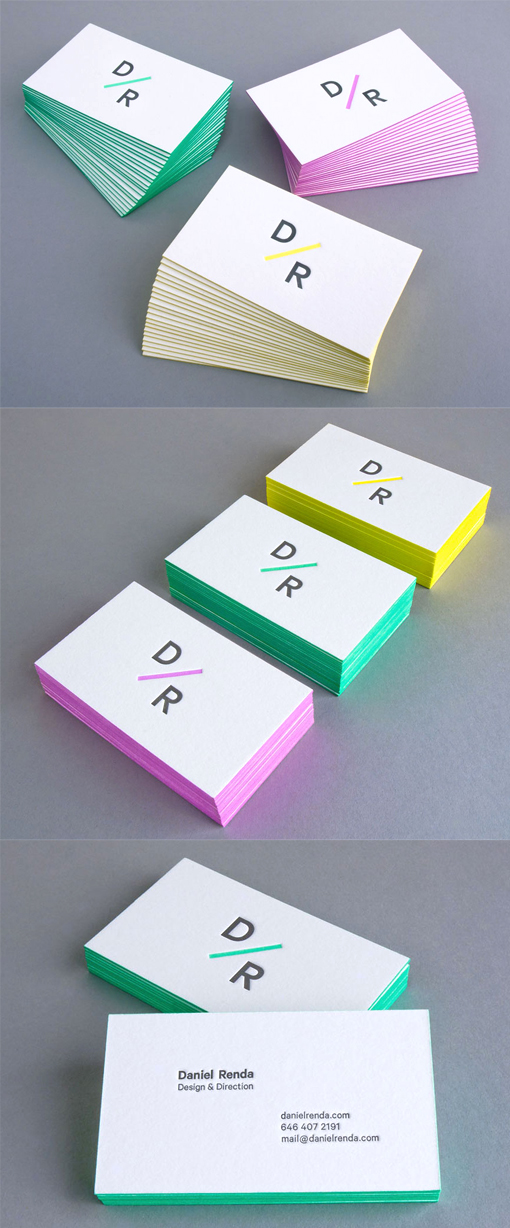 Bright Minimalist Design Edge Painted Letterpress Business Card