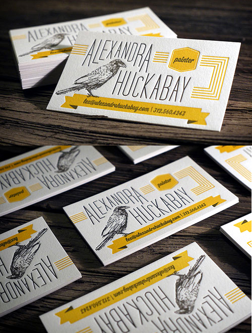Beautifully Illustrated Two Colour Letterpress Business Card For An Artist