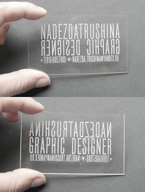Clever Double Sided Transparent Plastic Laser Cut Business Card For A Graphic Designer