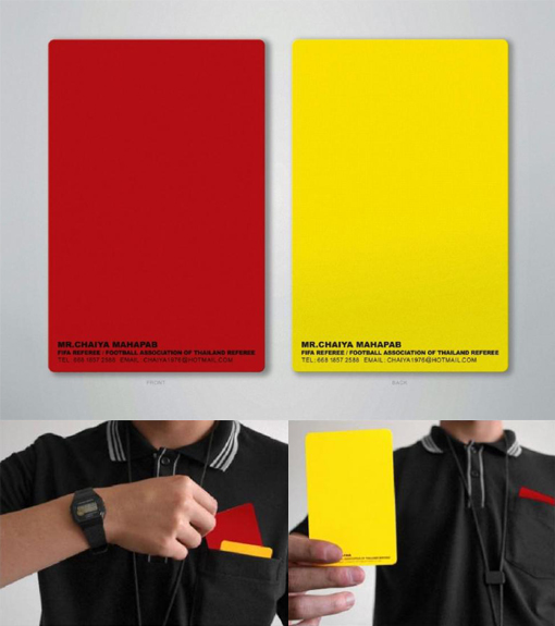 Humorous Red And Yellow Business Cards For A Football Referee