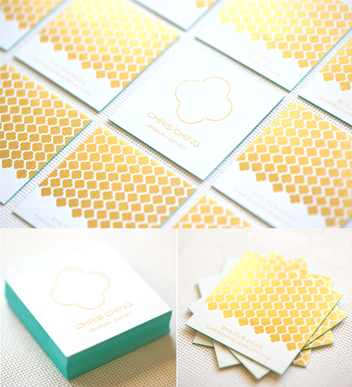Luxurious Gold Foil Stamped Edge Painted Business Card For A Jeweller
