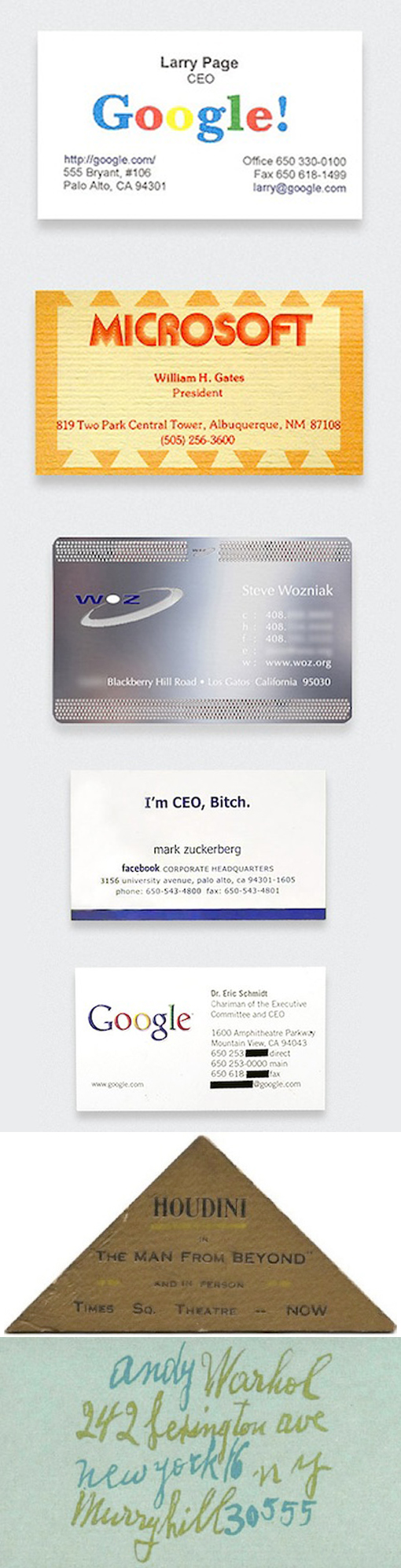 The Business Card Designs Of Seven Famous People