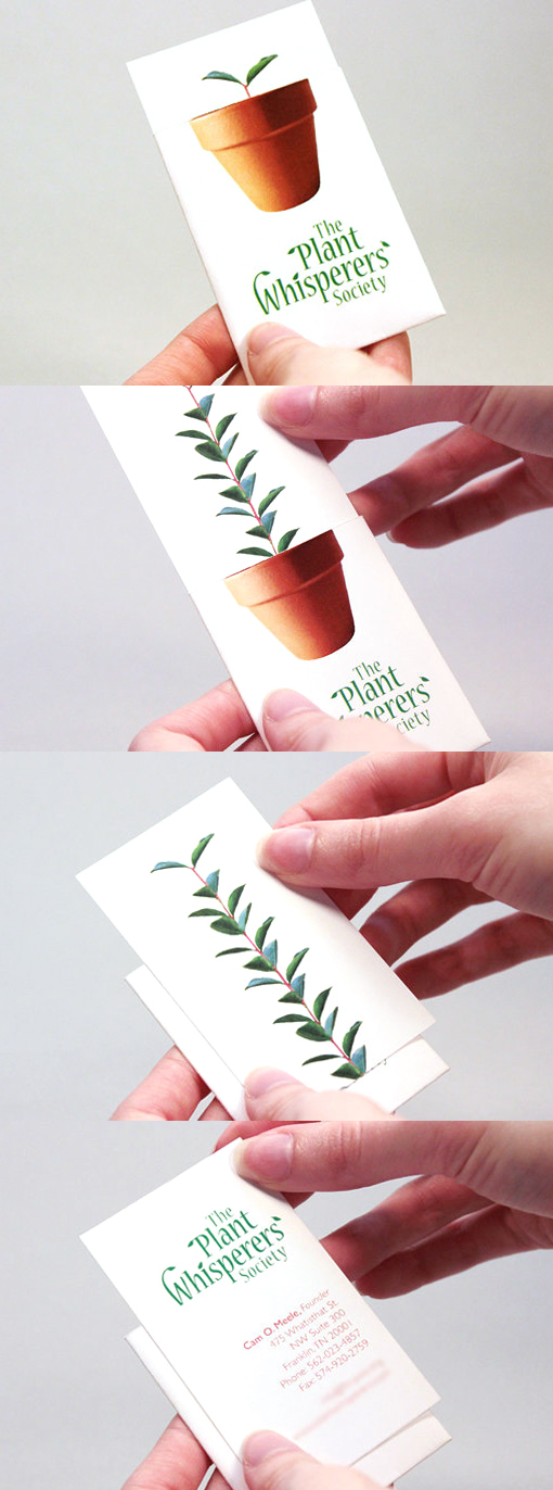 Clever Growing Plant Illusion Interactive Business Card Design