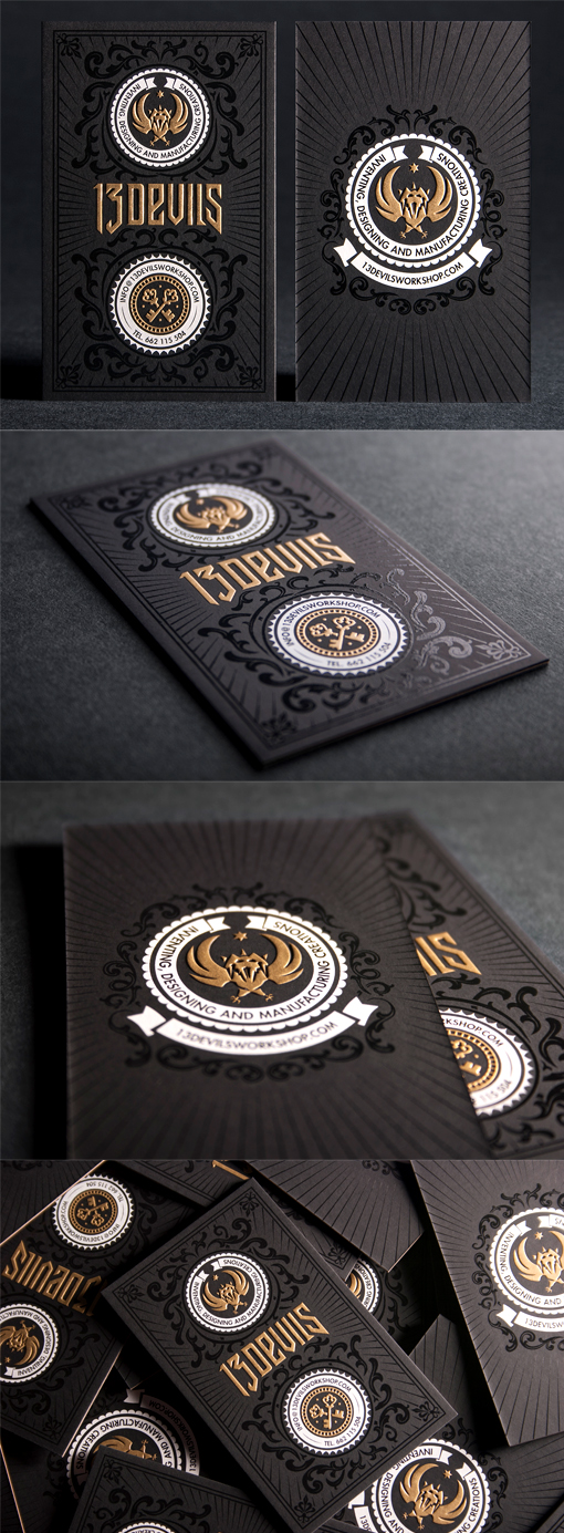 Incredible Illustration On A Black White And Gold Embossed Business Card