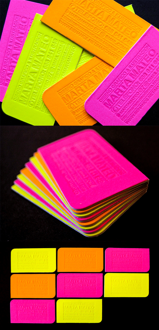 Bright Neon Letterpress And Die Cut Business Card