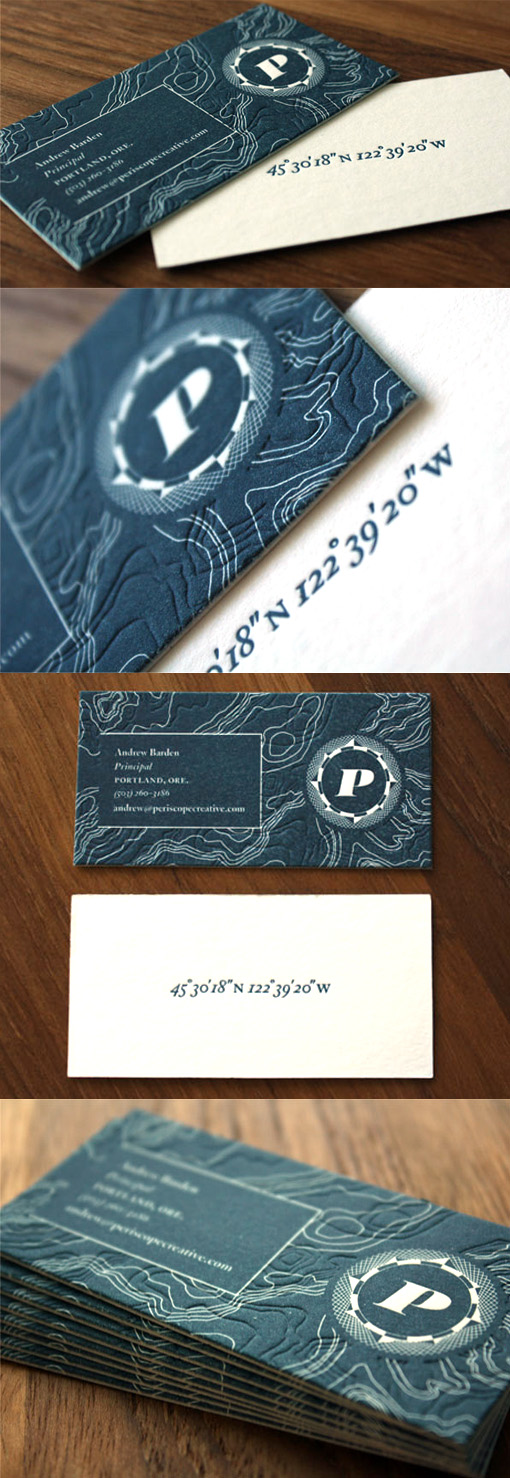 Elegant Textured Blue And White Letterpress Business Card For A Creative Agency