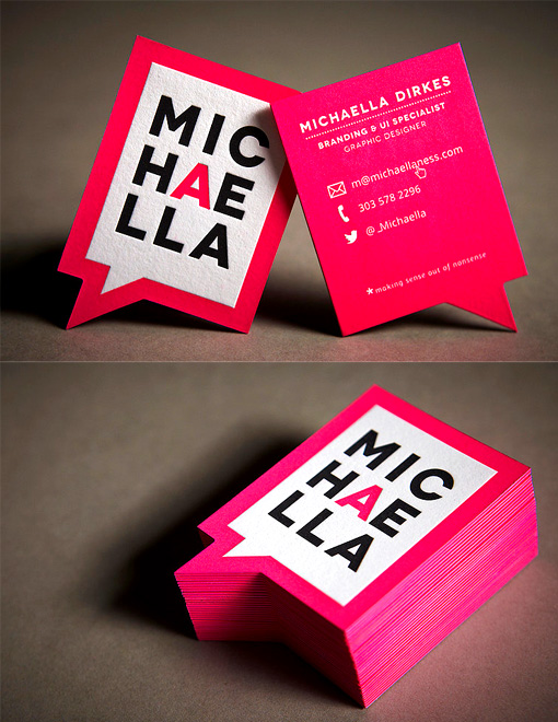 Bright Neon Pink Bold Die Cut Letterpress Business Card Design