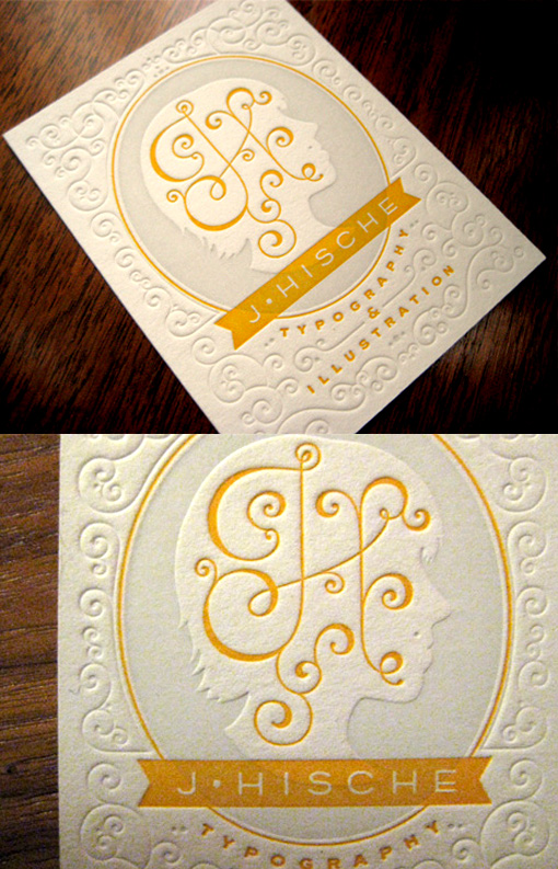 Classical Two Coloured Textured Letterpress Business Card For A Designer