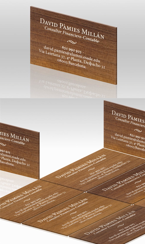 Sleek Screen Printed Wood Business Card Design For A Financial Consultant