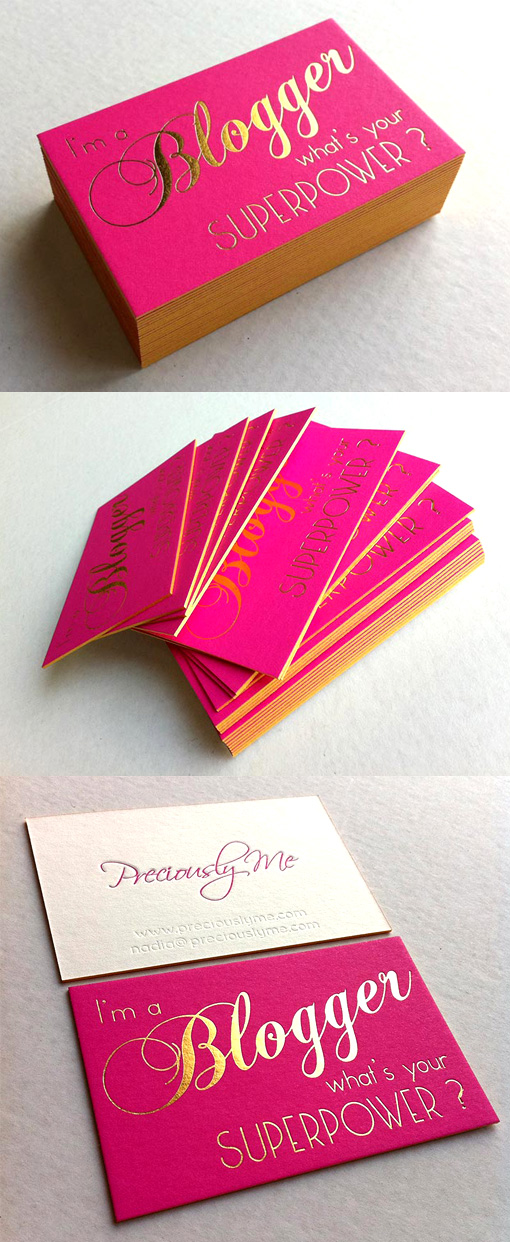 Bright Neon Pink And Gold Foil Edge Painted Business Card