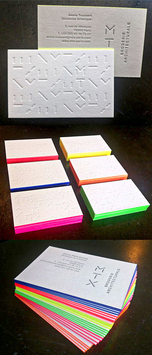 Bright Neon Textured Edge Painted Letterpress Business Card For An Architect