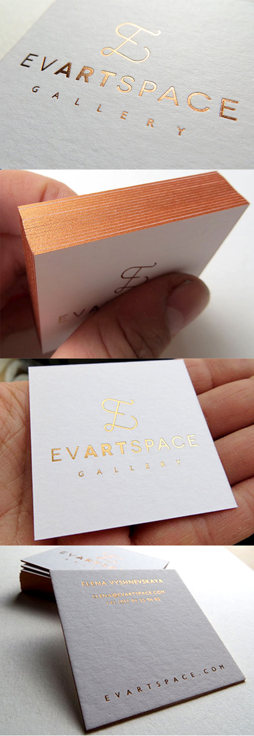 Elegant Metallic Foil Edge Painted Letterpress Business Card For A Gallery