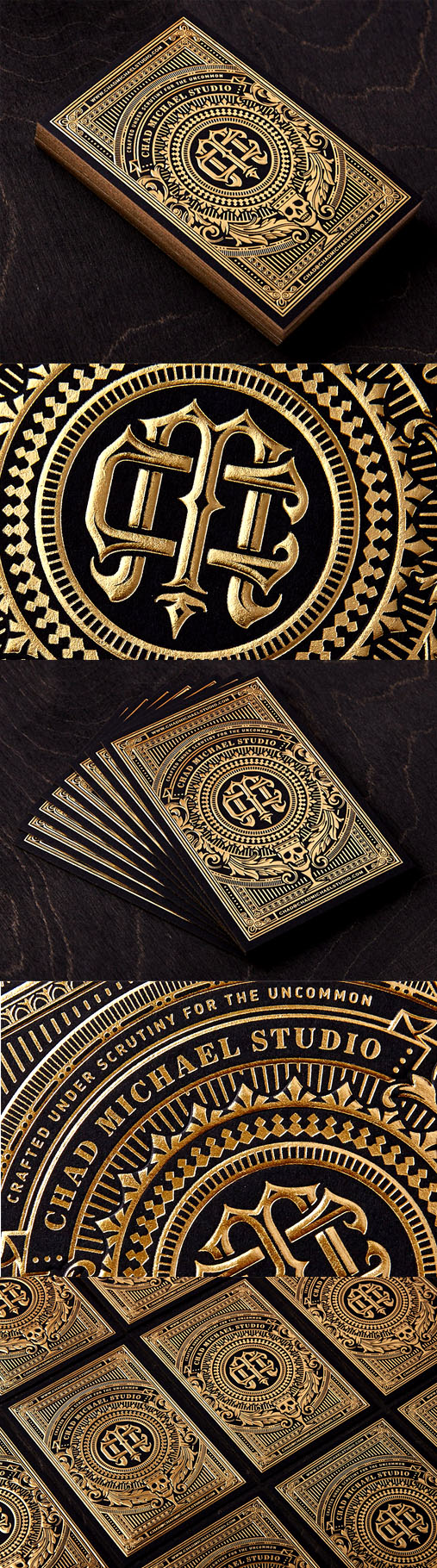 Black and gold hot foil stamped business card