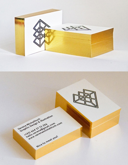 Luxurious Gold Foil Edge Painted Letterpress Business Card For A Graphic Designer