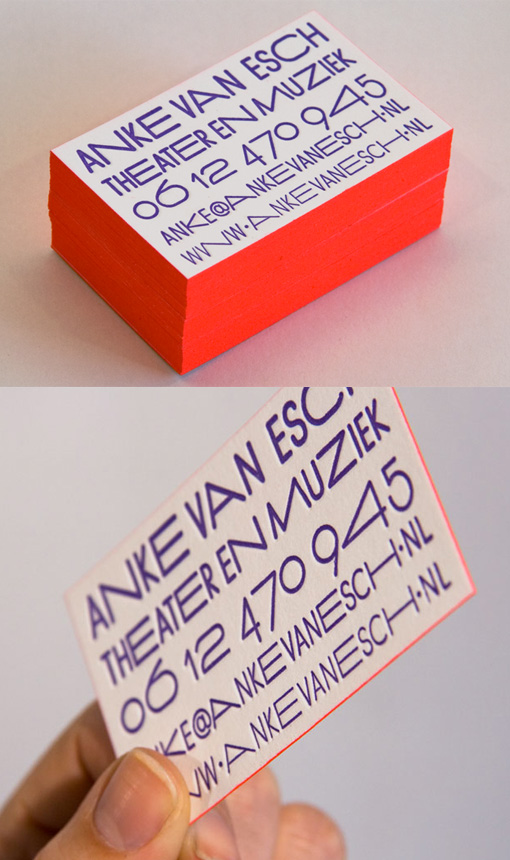 Neon Red Edge Painted Letterpress Business Card Design With Custom Typography