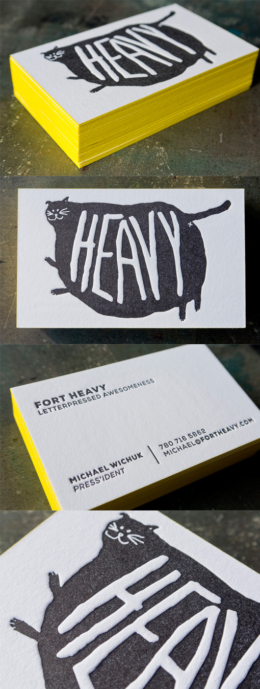 Quirky Neon Yellow Edge Painted Letterpress Business Card Design