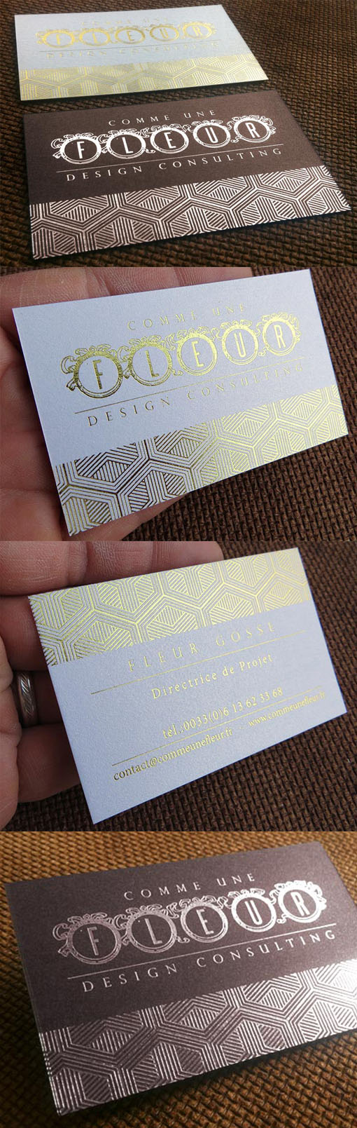 Stylish Textured Gold And Silver Hot Foil Stamped Business Card Design