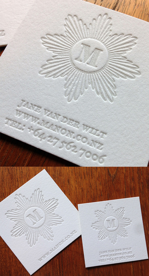 White On White Blind Press Embossed Letterpress Business Card