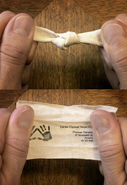 Clever Knotted Fabric Business Card For A Massage Therapist