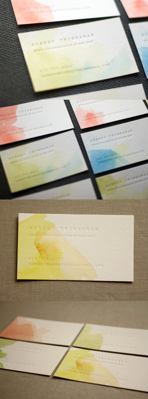 Creative Personalised Watercolour Letterpress Business Card Design