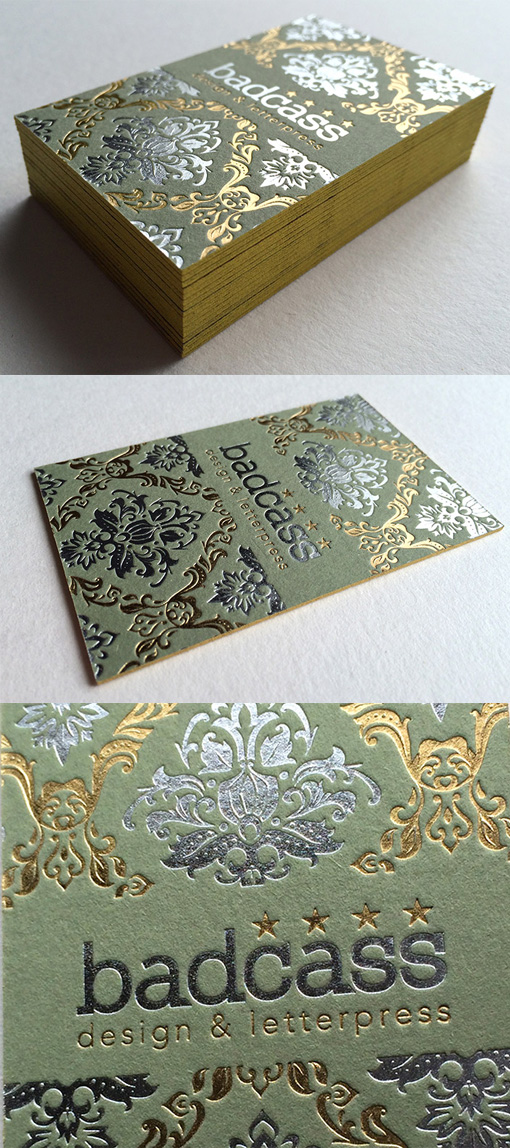 Vintage Damask Wallpaper Inspired Hot Foil Stamped Business Card Design