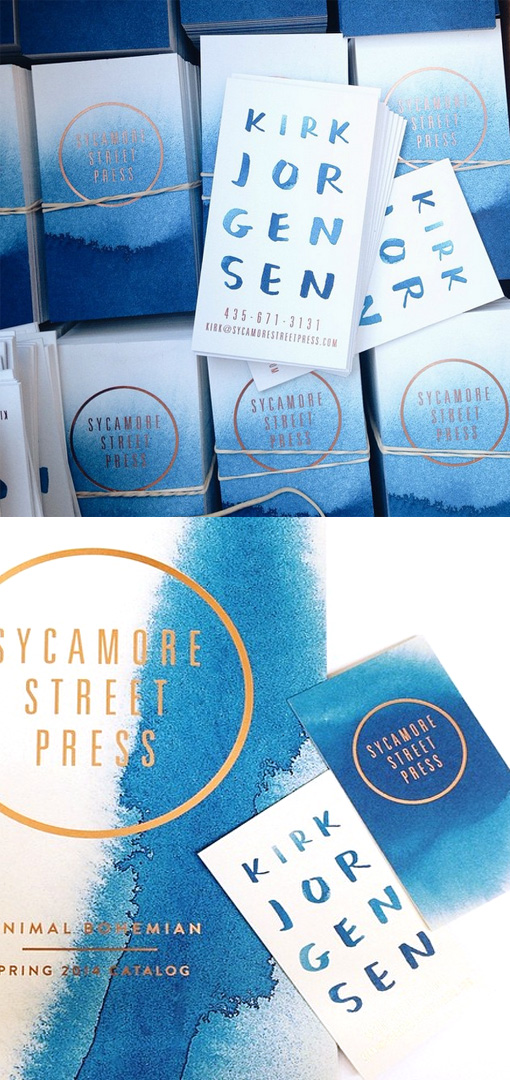Beautiful Blue Watercolour And Gold Business Cards For A Printer