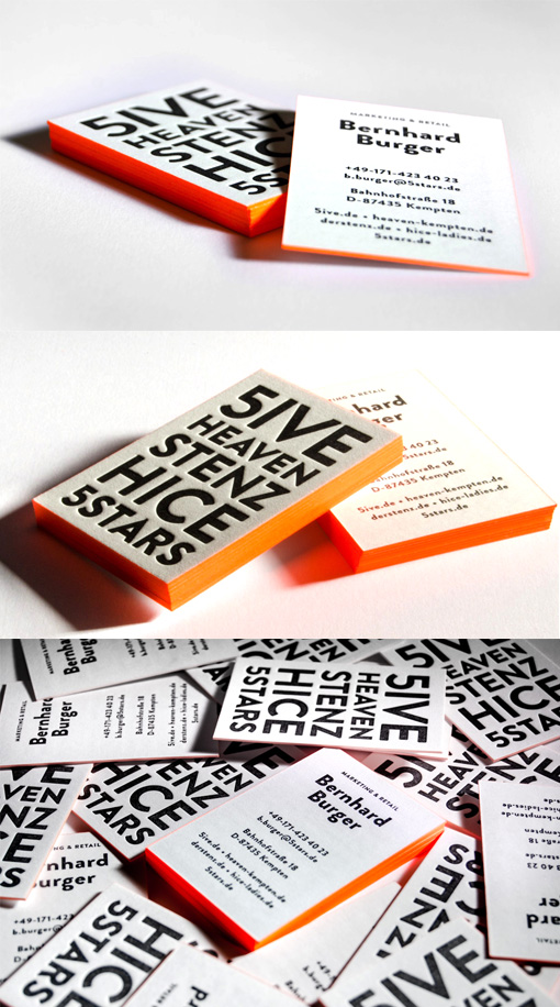 Bright Neon Orange Edge Painted Letterpress Business Card