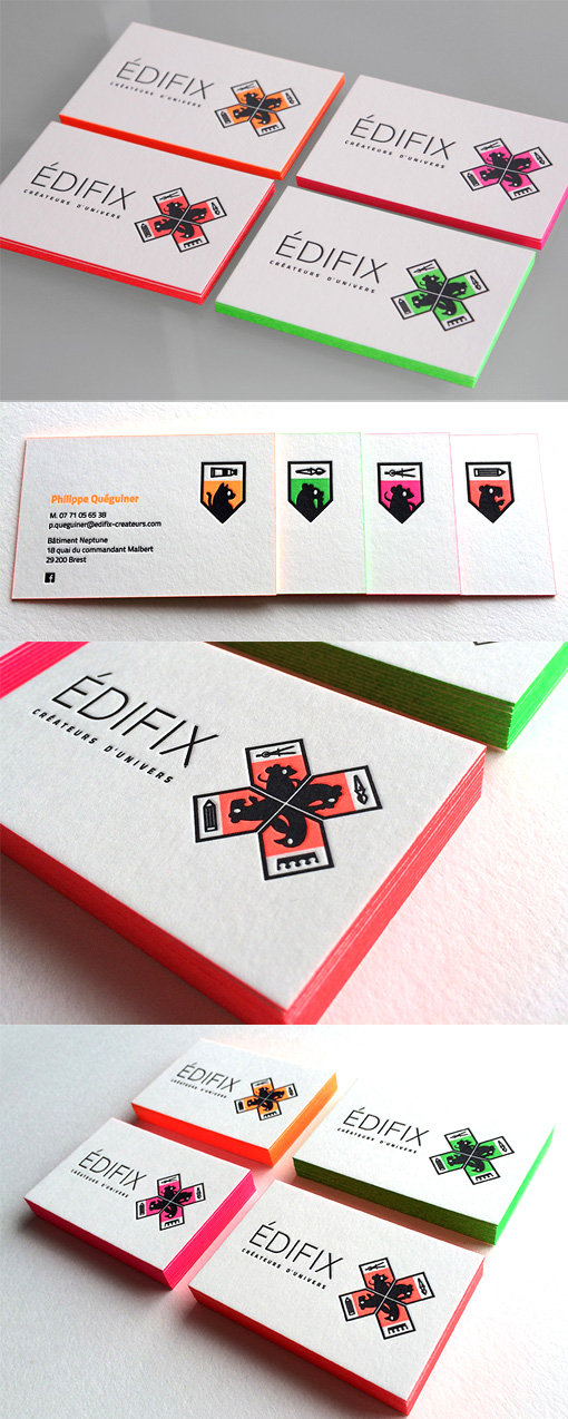 Striking Neon Edge Painted Letterpress Business Card For An Interior Designer