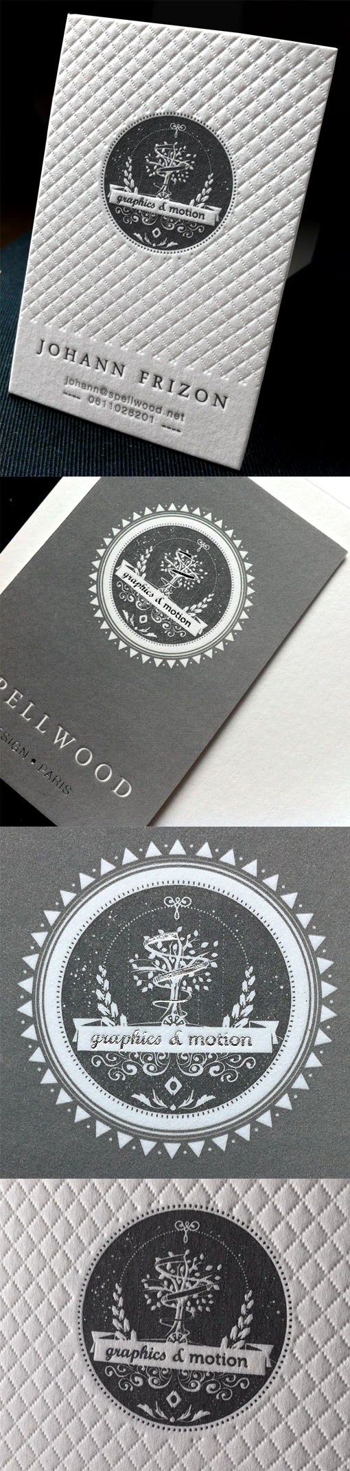 Stylish Textured Black And White Letterpress Business Card Design