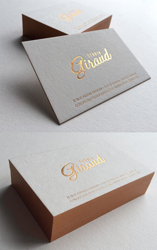 Beautiful Typography On A Copper Foil Stamped Edge Painted Business Card