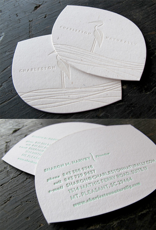 Beautiful Understated White On White Custom Die Cut Letterpress Business Card