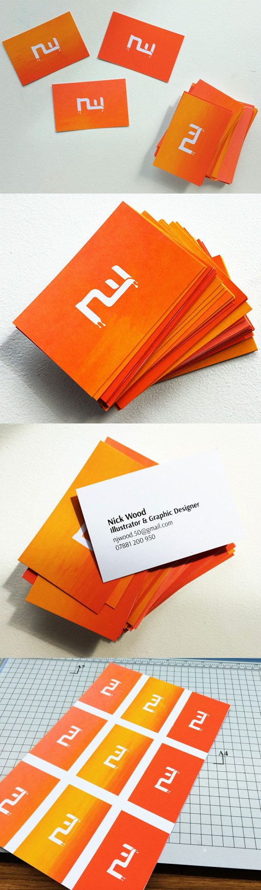 Unique DIY Gradient Colour Screen Printed Business Cards For A Graphic Designer