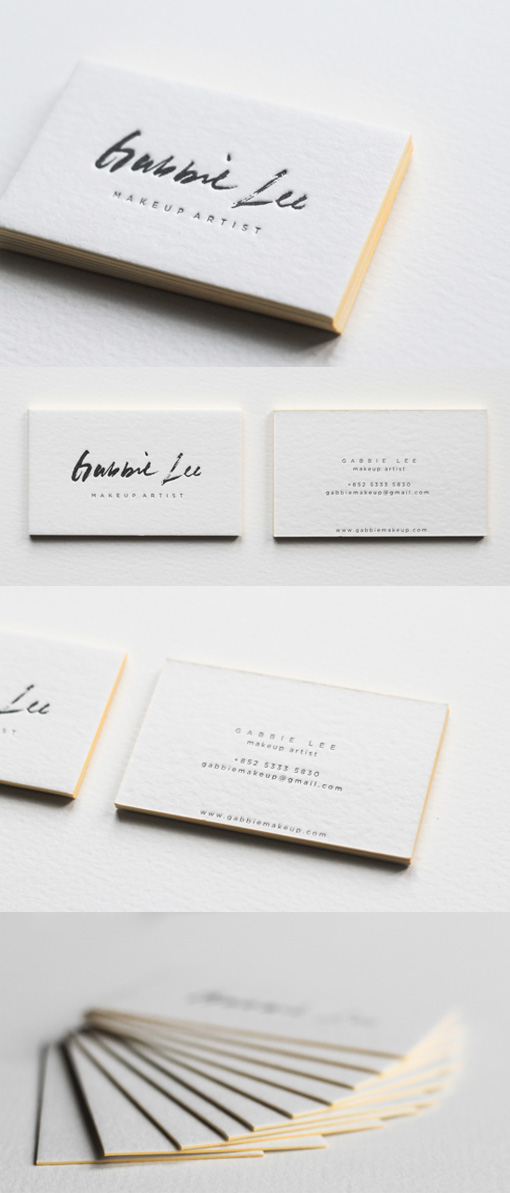 Neon Yellow Edge Painting And Beautiful Calligraphy On A Letterpress Business Card For A Makeup Artist