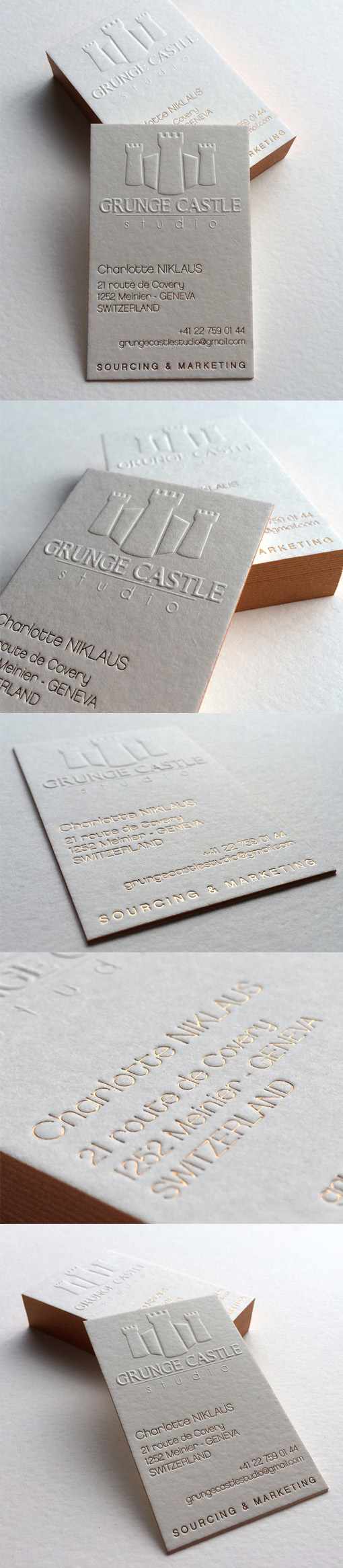 Sculptural Embossing On A Copper Foiled Letterpress Business Card