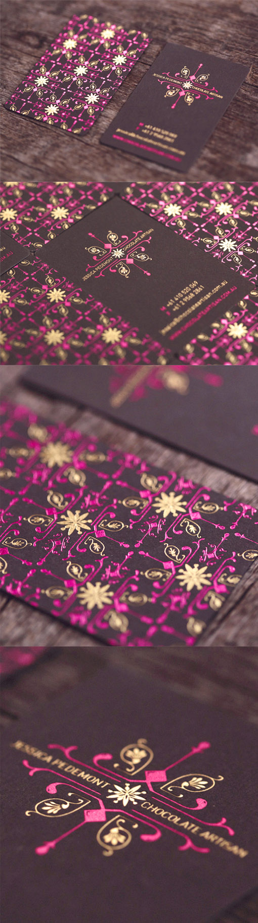 Beautiful Patterned Hot Foil Stamped Business Cards For A Chocolatier 
