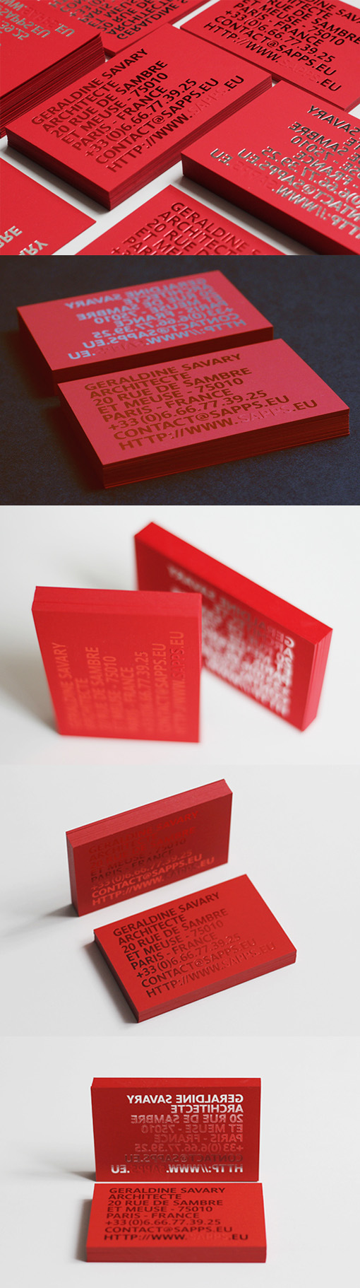 Bold Red And Silver Foiled Mirror Image Business Card Design