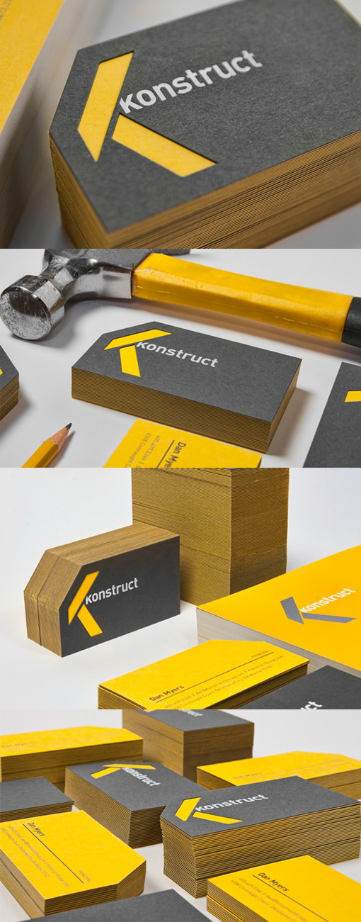 Clever Die Cut Layered Striking Black And Yellow Business Card Design