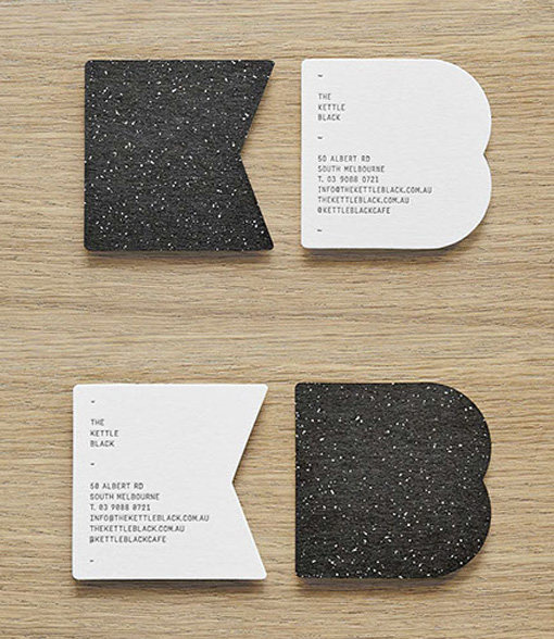 Highly Textured Black And White Custom Die Cut Business Cards For A Cafe