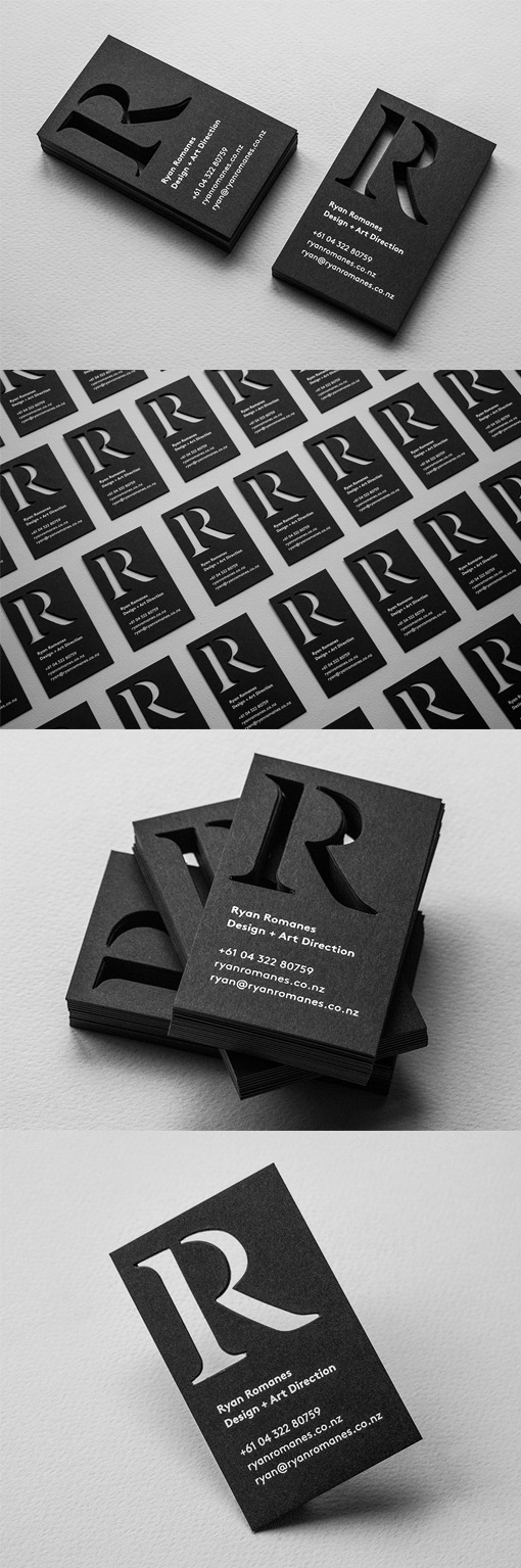 Sophisticated Black And White Custom Die Cut Business Card Design