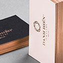 Sophisticated Luxury Copper Foil Stamped And Edge Painted Business Cards For A Jeweller