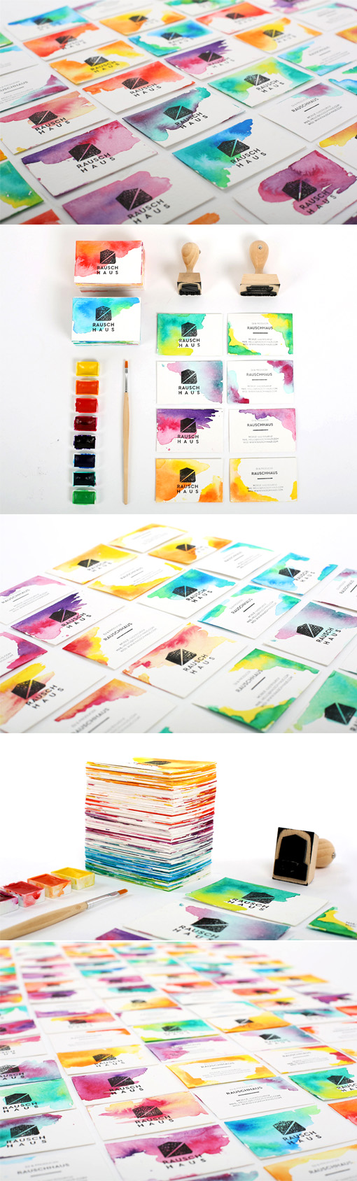 Creative DIY Watercolour And Custom Stamped Business Cards