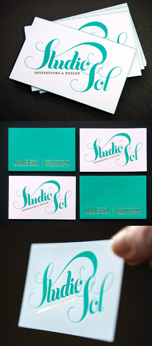 Gorgeous Typography On A Gold Foil Stamped And Edge Painted Business Card