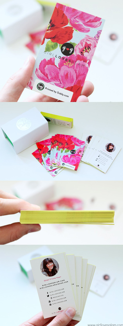 Pretty Floral Business Cards With Bright Yellow Edge Painting