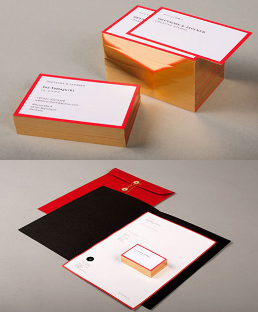 Rich Red And Gold Foil Edge Painted Business Cards For A Creative Agency