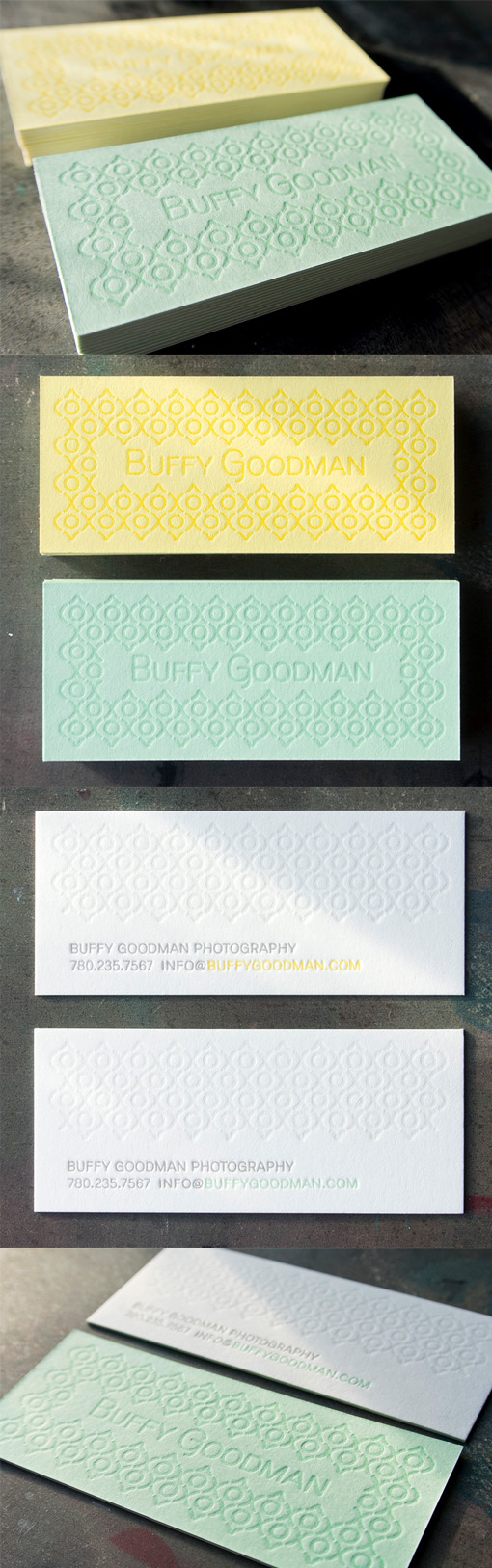 Subtle Textured Pastel Letterpress Business Card For A Photographer